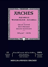 Arches Watercolour pad glued on one side 300g/m² Grain Satin 300g/m² 21x297cm