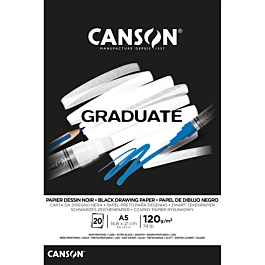 Skizzenblock Graduate Noir geklebt 1 Seite glatt Canson A5 120g/m².