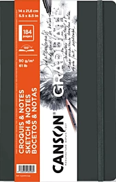 Carnet Sketch Graduate à couverture souple, gris foncé, très lisse, grain fin, Canson, 14 x 21,6 cm, 90 g/m²