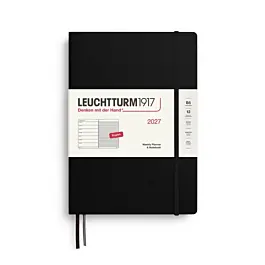 Leuchtturm1917 B5 weekplanner met gestreepte lijntjes 2027, zwart, harde kaft