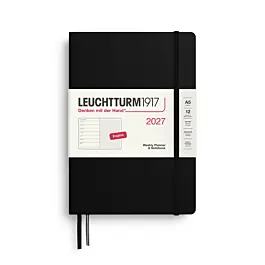 Leuchtturm1917 A5 weekplanner met stippellijn 2027, zwart, harde kaft