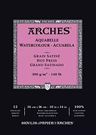 Arches Watercolour pad glued on one side 300g/m² Grain Satin 300g/m² 26x36cm