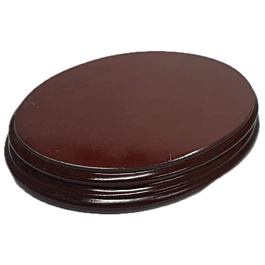 SUPER OFFRE **40 %** Socle en bois verni couleur acajou, de forme ovale, 18 x 13 x 2,5 cm