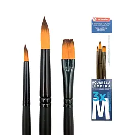Set 3 Pinceles Pelo Sintético Acuarela Témpera ArtCreation M
