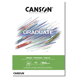 Canson Cahier à dessin A3 grain fin Gradué collé 1 face grain fin A3 160g/m².