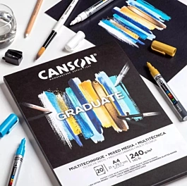 Canson A5 A5 Mixed Media Graduate Noir Collé 1 Face Lisse 240g/m² Bloc-notes