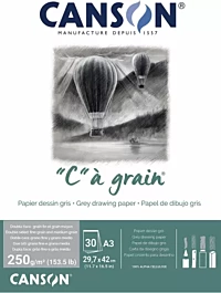 Canson A3 Fine Grain Grey Fine Grain Coloured Sketch Pad "C" à Grain Glued 1 Side 250g/m²