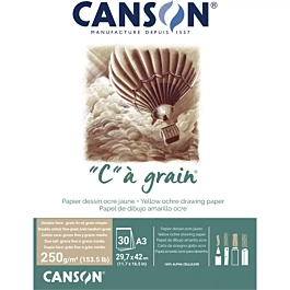 Canson Fine Ochre Ochre Fine Grain A3 250g/m² Inked Drawing Block "C" à Grain Glued 1 Side