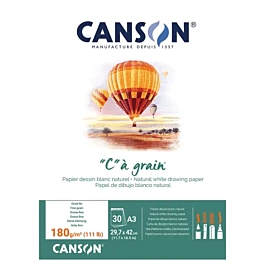 Canson Drawing Pad "C" à Grain Glued 1 Side Natural White Fine Grain A3 180g/m² 180g/m²