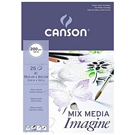 Bloc Imagine Techniques mixtes 1 face collé blanc grain fin Canson A1 200g/m².