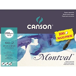 Montval Watercolor Paper Pad, glued on one side, 9x12", 200g/mĠ