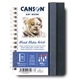 Vertikales, gebundenes Notizbuch für Mischtechniken Artist Canson A5 300g/m².