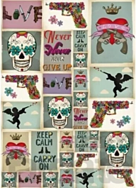 SUPER DEAL **60%** Stamperia Stamped Felt Skulls Flowers 50x70cm