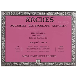 Watercolour pad, 4-sided glued 300g/m² satin grain Arches 26x36cm