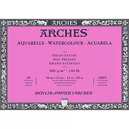 Bloc Acuarela encolado a 4 lados Grano Satinado 300g/m² Arches 36x51cm