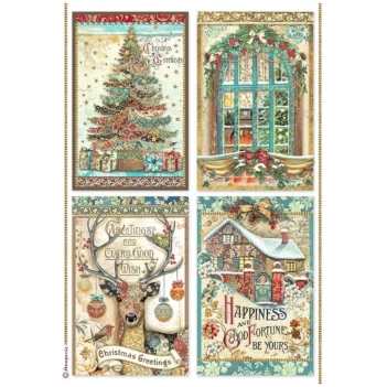 Rice paper 4 Cards Christmas Greetings Stamperia 21x29cm