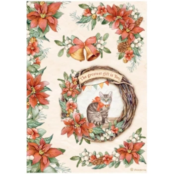 Rice Paper Garland with Cat All Around Christmas Stamperia 21x29cm