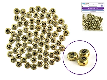 MultiCraft Gold Round Beads with Alphabet in Black 7mm
