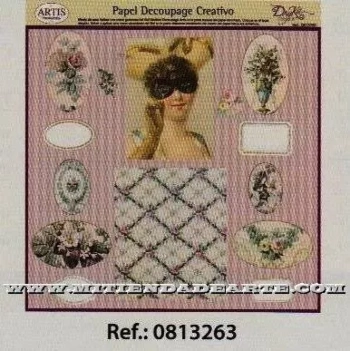 SUPER OFERTA **40%** Papel de Decoupage 0813263 Señora con antifaz 30x30cm Dayka