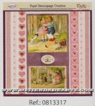 SUPER OFERTA **40%** Papel de Decoupage 0813317 Estampas y corazones 30x30cm Dayka