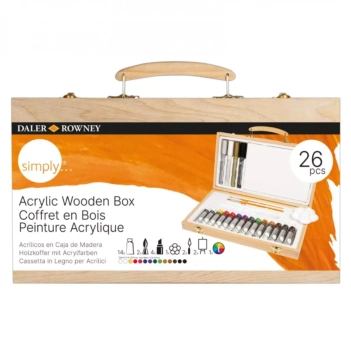 Set Aktenkoffer aus Holz und 26 Acrylfarben Simply Daler Rowney