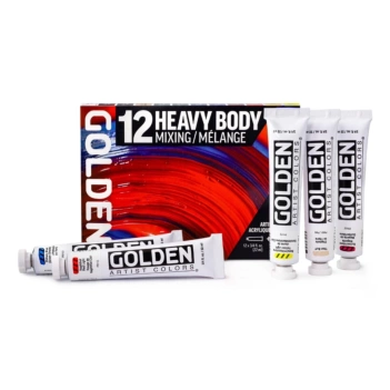 Set 12 acrílicos y medium Mixing Heavy Body Golden 22ml