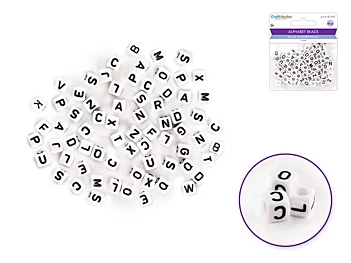 MultiCraft White Beads with Alphabet in Black 6mm
