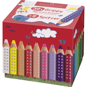 Set mit 32 Jumbo Grippy XXL-Buntstiften und 2 Anspitzern von Faber-Castell