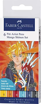 Set van 6 Pitt Artist pennen Manga Shônen Faber Castell markers