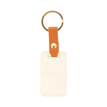 Porte-clés rectangulaire en bois et simili-cuir Artemio