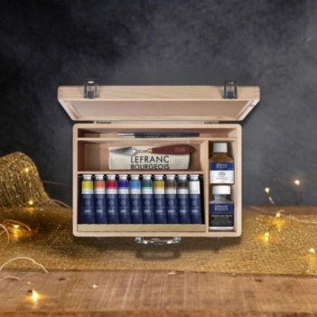 Lefranc & Bourgeois Deluxe Koffer aus Holz 15 Teilen für Ölfarben 