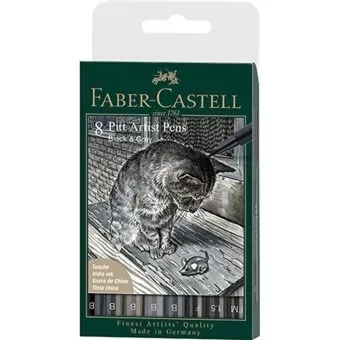 Set van 8 Pitt Artist Markers Zwart en Grijs Faber-Castell