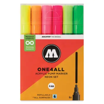 Set 6 neon acrylic markers One4All 227HS Molotow 4mm