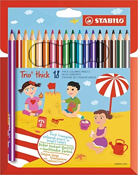 Lápices de color triangulares gruesos STABILO Trio - Estuche de cartón con 18 colores surtidos 