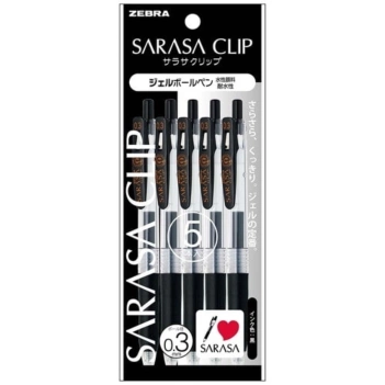 Zebra Sarasa Clip Set 5 Gelstifte Schwarz  0,3mm