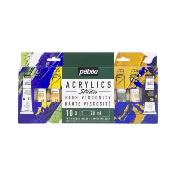 Set 10 tubos acrílico Studio y pincel Pebeo 20ml