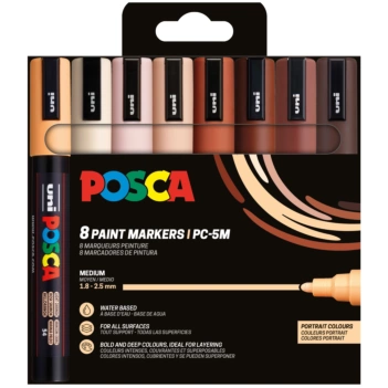 Trousse de 8 stylos à portrait PC5M Medium Conic Cone Point Uni Posca