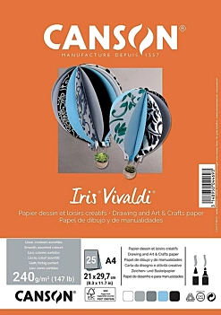 Canson Iris Vivaldi Pak met 25 Vellen Grijs Papier A4 240g/m²