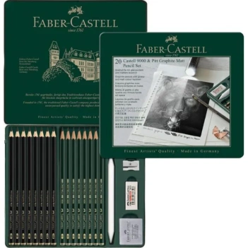 Metal box 24 pieces Pitt Graphite Matt and Castell 9000 Set Faber Castell