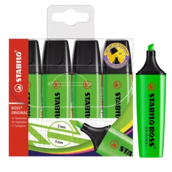 Caixa 4 marcadores fluorescentes Verde STABILO BOSS ORIGINAL