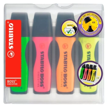 Etui 4 marqueurs fluo Stabilo Boss Executive