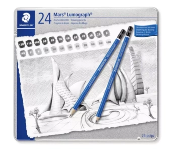 Caja metálica 12 lápices de grafito blandos Lumograph 100 Staedtler