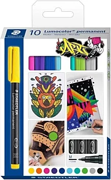 Set mit 10 verschiedenen Permanentmarkern M Lumocolor Staedtler 1 mm