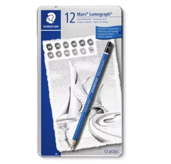 Caja metálica 12 lápices de grafito Lumograph 100 Staedtler