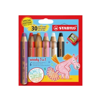 Set 6 crayons + taille-crayons Licorne Woody 3 en 1 Stabilo