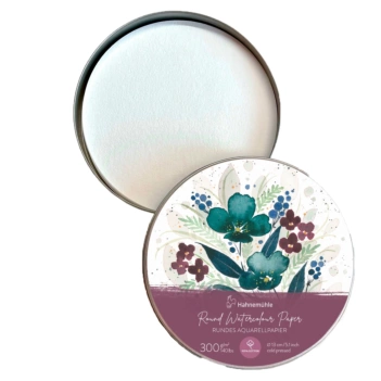 Boîte métal avec papier aquarelle grain fin Hahnemühle ronde 13cm 300g/m²