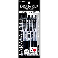 Zebra Sarasa Clip Set 5 Gelstifte Schwarz  0,5mm