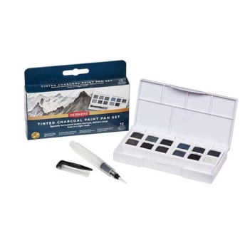Derwent Tinted Charcoal Box 12 Godets und Pinsel mit Wassertank