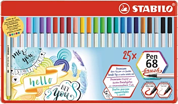 Rotulador punta de pincel STABILO Pen 68 brush estuche metal 25 uds 