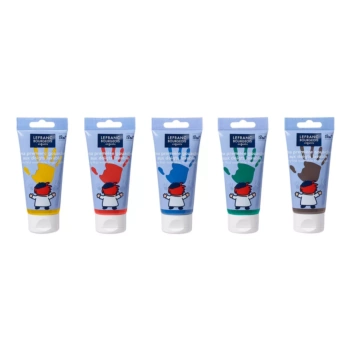 L'ensemble comprend 5 peintures au doigt de 80 ml dans des couleurs classiques : jaune, rouge, bleu, vert et marron. Ces peintures au doigt sont parfaites pour que les enfants explorent l'art et développent leur conscience sensorielle grâce à des jeux tac